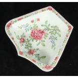 A Bow porcelain Hors d'oeuvres dish of petal shape, painted in the Famille Rose 'style' with flowing