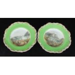 A pair of Copeland Garrett 'Felspar' cabinet plates, c1836, each with gilt-tooled green flange