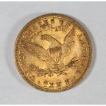 A 1907 Gold Ten Dollar Coin, Liberty Head obverse, Double Eagle Reverse, approx. 17g
