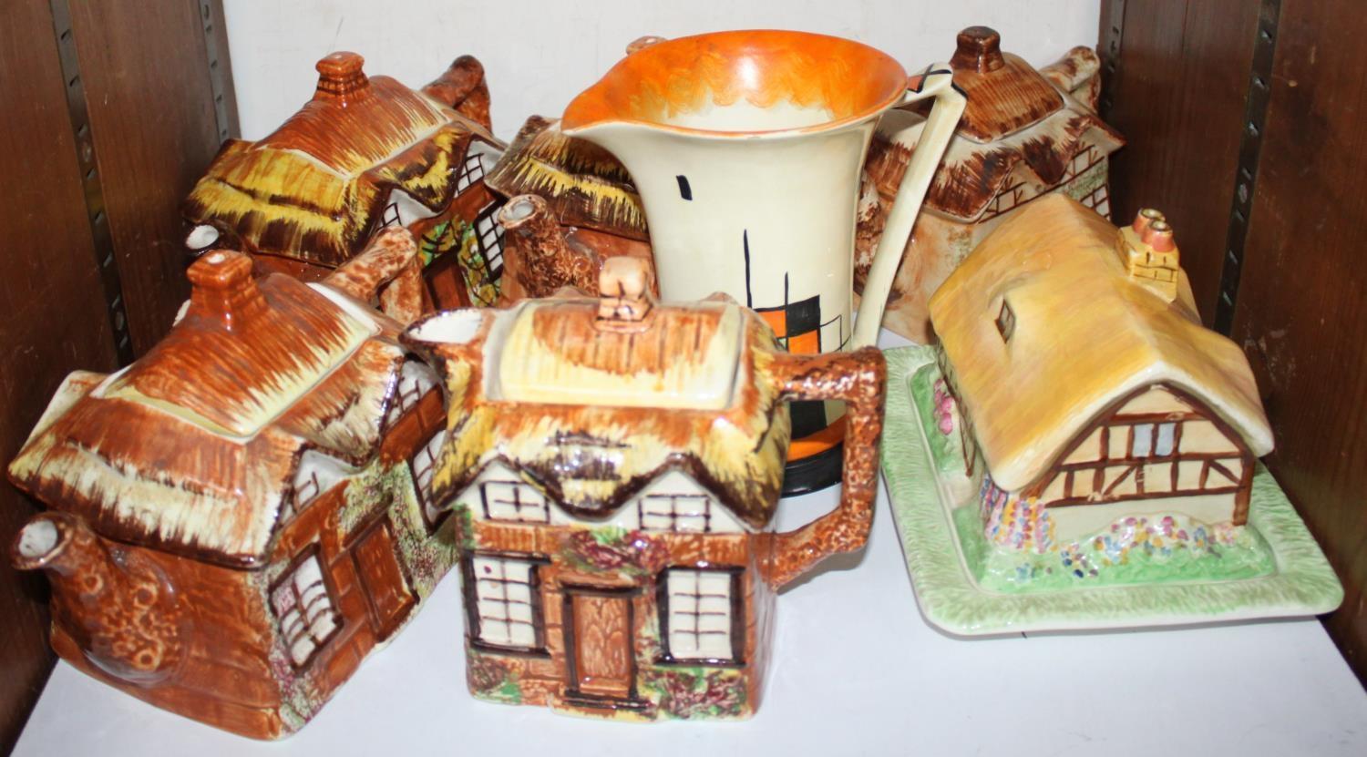 SECTION 25. Five Price pottery cottage ware teapots, together with a Myott Son & Co jug with