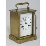 A 19th century French, brass cased carriage clock by 'Le Roy et Fils', the top with exposed platform