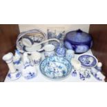 SECTION 10. A large quantity of blue and white pottery including a Spode tureen and cover, ladle