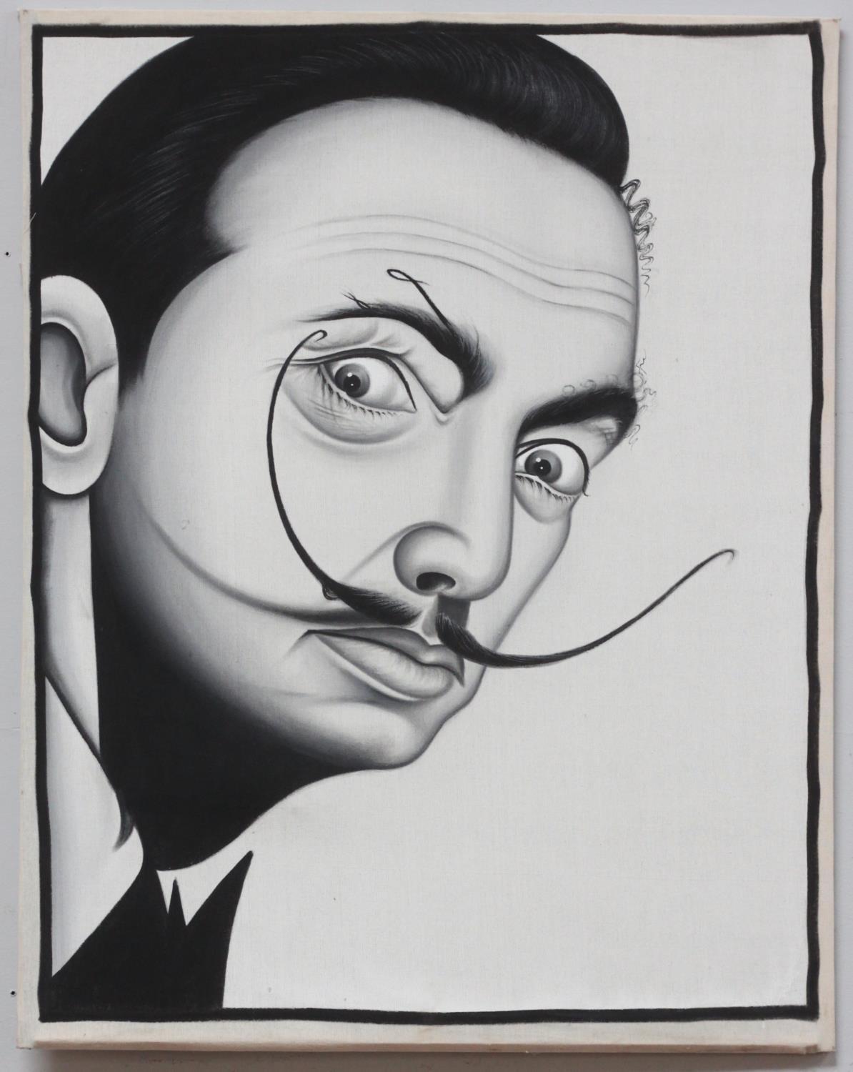 A 20th Century oil on canvas portrait of Salvador Dali, unframed, 94x75cm - Bild 2 aus 2