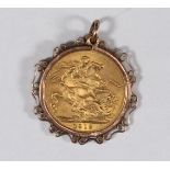 A 1912 gold sovereign, George IV, loose 9ct gold pendant mount