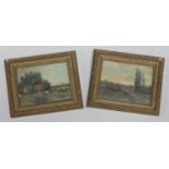 Abraham Hulk, a pair of oils on canvas, countryside landscapes, gilt framed, 15x20cm