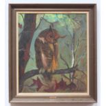 Van Hemelrijck J, oil on canvas, owl perched in tree, gilt framed, 69x59cm