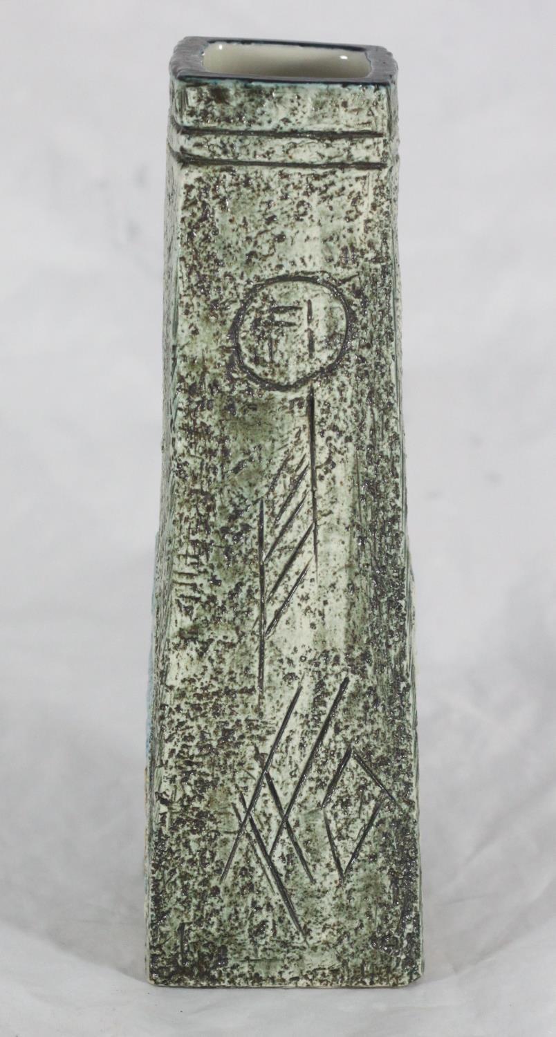 A Troika pottery 'Coffin' vase glazed in green, orange and blue, marked 'SK' to base, approx. 17cm - Image 2 of 4