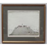 L.S. Lowry (1887-1976), 'The Notice Board', depicting figures on a hill with a board staked into the