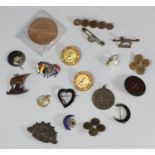 A small collection of assorted badges and tags including an enamelled National War Savings Committee