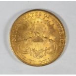A 1904 Gold Twenty Dollar Coin, Liberty Head obverse, Double Eagle Reverse, 33.5g