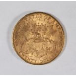 A 1907 Gold Twenty Dollar Coin, Liberty Head obverse, Double Eagle Reverse, 33.5g