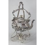 A 19th Century silver-plated spirit burning kettle on stand, with ivory finial together with a
