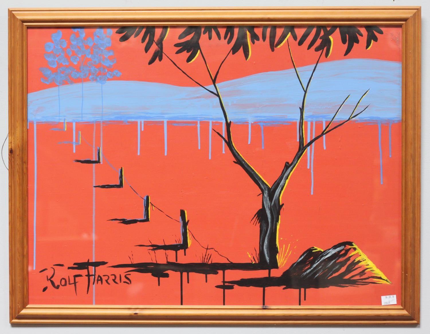 Rolf Harris (b.1930) Abstract landscape study with trees in red, blue and yellow, signed, acrylic on