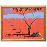 Rolf Harris (b.1930) Abstract landscape study with trees in red, blue and yellow, signed, acrylic on