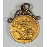 A 1912 gold sovereign, George IV, soldered pendant mount