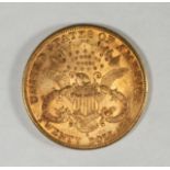 A 1905 Gold Twenty Dollar Coin, Liberty Head obverse, Double Eagle Reverse, 33.5g