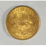 A 1903 Gold Twenty Dollar Coin, Liberty Head obverse, Double Eagle Reverse, 33.5g