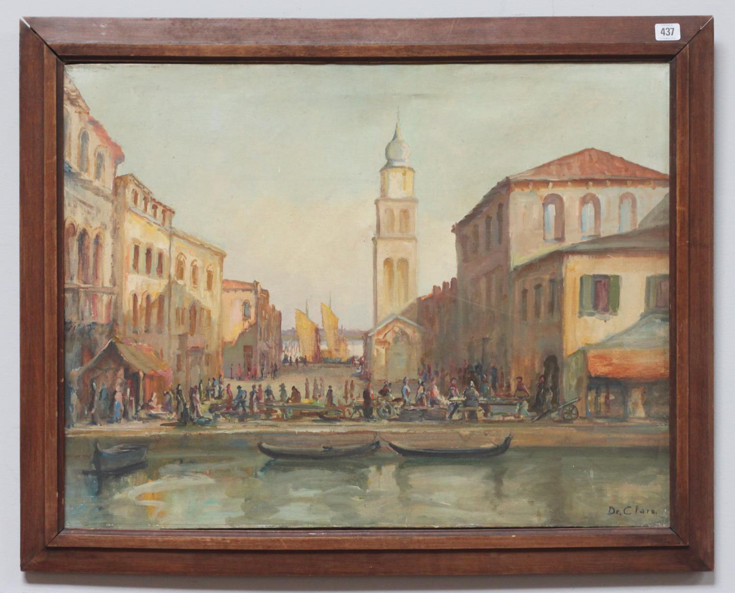 De Clare, early 20th Century oil on canvas Venetian canal scene, framed, 60x77cm