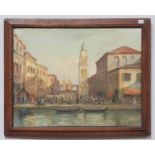 De Clare, early 20th Century oil on canvas Venetian canal scene, framed, 60x77cm