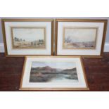 A F Haddock, mountainous scene of cattle by a river, watercolour, signed and dated lower right 'A.F.