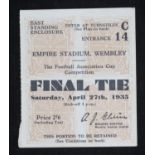 An FA Cup Final Ticket West Brom v Sheffield Wednesday, April 27th, 1935, good condition