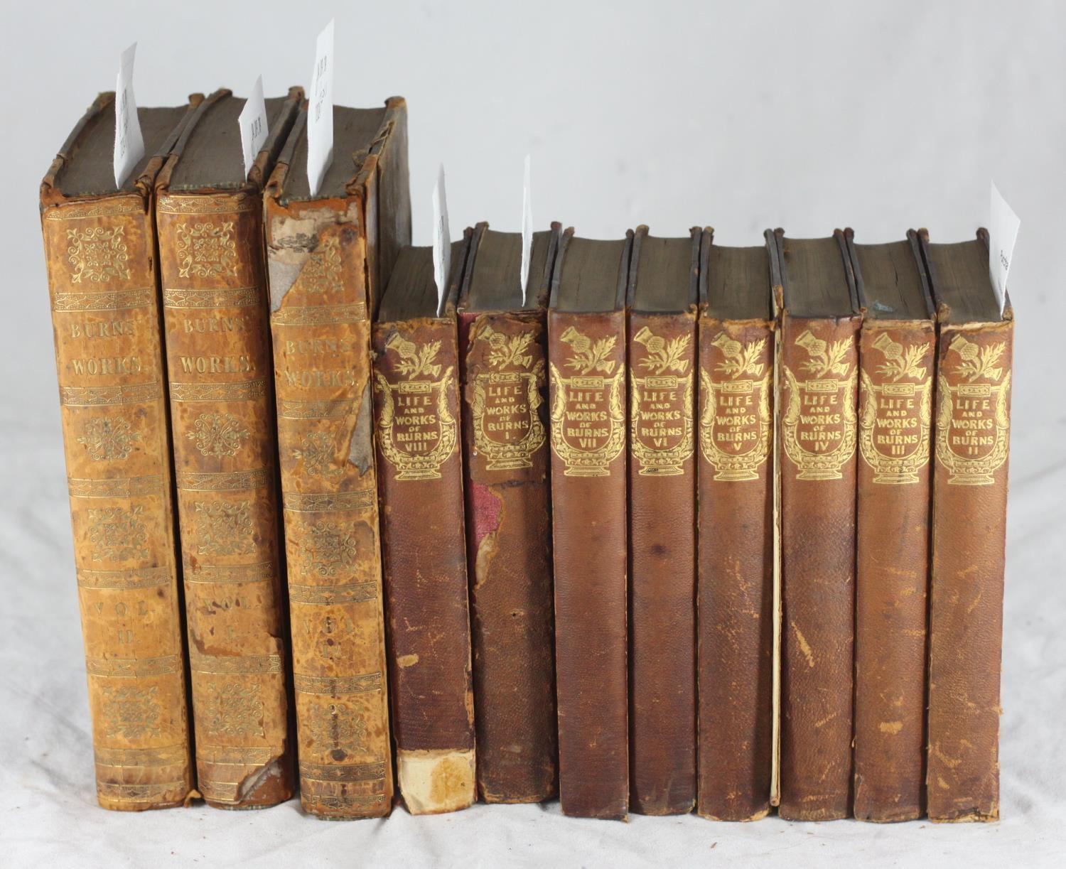 The Life and Works of Robert Burns, 8 volumes, in gilt-tooled red covers, published by James