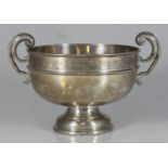 A silver twin-handled trophy, engraved, Chester hallmarks rubbed, approx. 7.58ozt