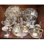 SECTION 46. A quantity of silver-plated wares including a pair of candelabra, a salver and