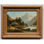 20th Century Continental School. A pair of Alpine landscapes in summer, with log-cabins, lakes and