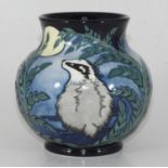 A Moorcroft pottery vase in the 'Moonlight Badger' pattern designed by Vicki Lovatt, of compressed