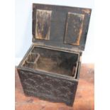 WITHDRAWN: A Victorian carved oak wooden box with leaf decoration and internal metal twin-handled