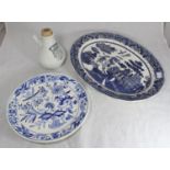 A ceramic 'Dr Nelson's Improved Inhaler', together with a Topimpex Willow pattern meat plate and a