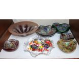 SECTION 2. Five assorted Murano glass ashtrays of varying sizes, together with a bowl containing