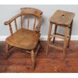 An oak high stool, with pierced handle seat and underside baring mark 'GR VI' possibly made for