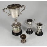 A silver twin-handled trophy, engraved, London, 1927, maker's mark 'G Co', 15.5cm high, together