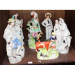 SECTION 35. Six various Staffordshire pottery figures including a sailor, man playing a Lute, finely