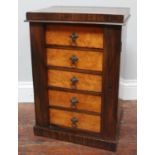 A Victorian walnut and satinwood small Wellington chest of five mahogany-lined drawers, 38cm