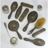 Nine various silver-backed brushes and mirrors, together with a silver-handled glove hook