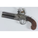 19th century double-barrel flintlock boxlock pistol, by J.H. Bolton, previously one of a pair with