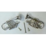 A silver-plated cornet by Antoine Courtois & Mille, together with another silver-plated cornet by