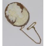 A Victorian 9ct gold cameo brooch with safety chain and pin
