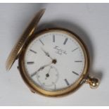 A Russian .583 grade 14ct gold full-hunter pocket watch by Farel & Son, the white enamel dial with