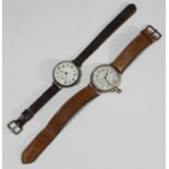 Two early 20th century watches, one a converted pocket watch by Asprey, the white enamel dial with