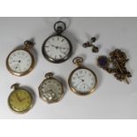 Five assorted white and yellow metal pocket watches, including examples by Elgin and Waltham etc.