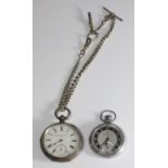 A silver cased open-face pocket watch by Collingwood & Son of Middlesbrough on silver Albert chain