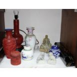 SECTION 4. A selection of Oriental ceramics including ginger jars and vase, a cinnabar lamp, vase