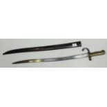 A French 1872 Pattern Chassepot Yataghan Sword Bayonet, with matching numbers to bayonet and