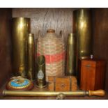 SECTION 41. Five assorted brass shell cases, one modelled as a pen holder with applied badge,