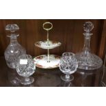 Two various glass decanters with stoppers, together with a pair of Webb Corbett brandy glasses and a