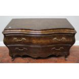 A modern two-drawer commode in the French 18th century style, with lacquered faux burr-wood